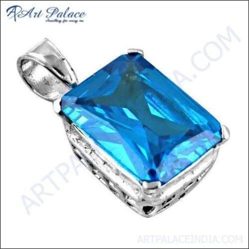 Classy Blue Cz Gemstone Silver Pendant