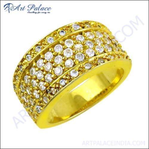 Classy CZ Gold Plated Silver Ring