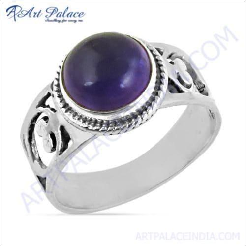 Cool Amethyst Gemstone Silver Fret Work Ring