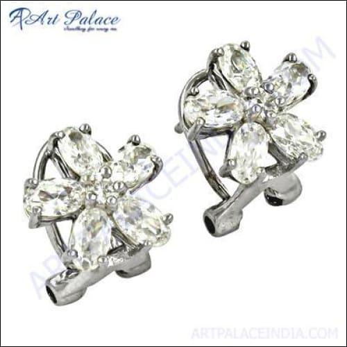 Cool Flower Style Cubic Zirconia Gemstone Silver Earrings Beautiful Cz Earrings 925 Silver Earrings