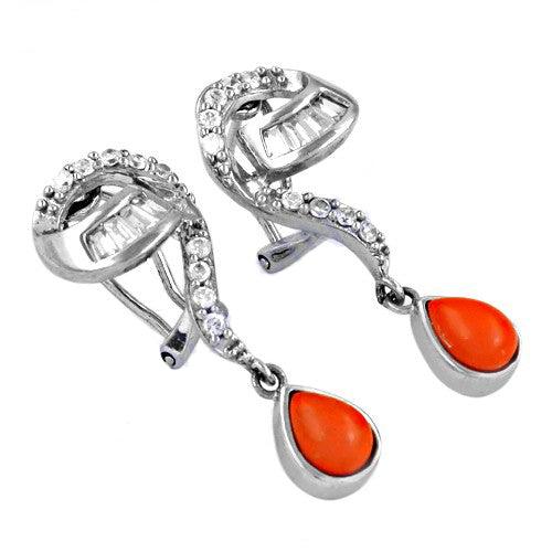 Coral & Cubic Zircon Gemstone 925 Silver Earring Exceptional Cz Earrings Wedding Cz Earrings