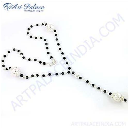 Costume Black Onyx Gemstone Silver Necklace