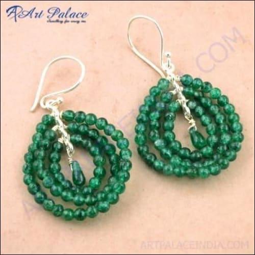 Costume Gemstone Green Aventurian Silver Earrings Green Beaded Earrings Latest Beaded Earrings