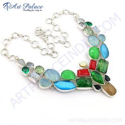 Costume Jewelry Multi Stone German Silver Necklace Magnificent Necklace 925 Silver Necklace