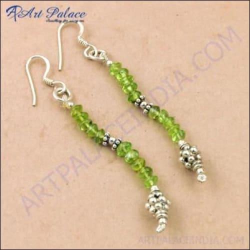 Costume Peridot Gemstone Silver Earrings Green Beaded Earrings Fashionable Earrings