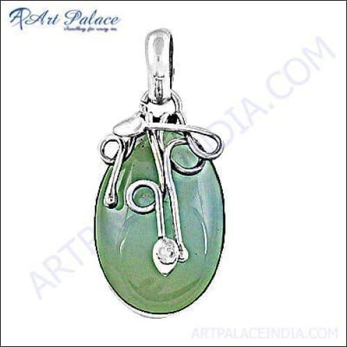 Creative Blue Chalcedony Gemstone Silver Pendant Stylish Pendant Precious Gemstone Pendant