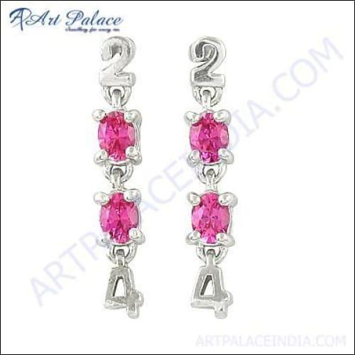 Creative Stylish Pink Cubic Zirconia Gemstone Silver Earrings