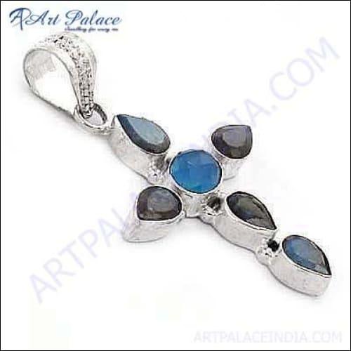 Cross Design With Multi Gemstone German Silver Pendant jewelry