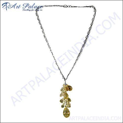 Crystal & Citrine Stone Silver Necklace