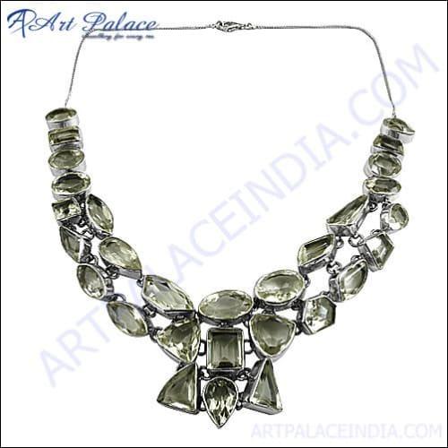 Crystal Stone Silver Necklace