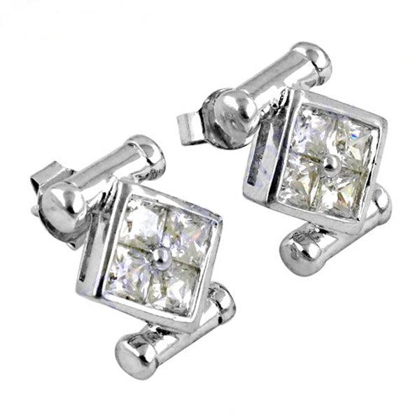 Cubic Zircon Gemstone 925 Sterling Silver Earrings Jewelry Cube Design White Gemstone Silver Earring Wholesale Silver Jewellery Perfect Cz Earrings Magnificent Cz Earrings