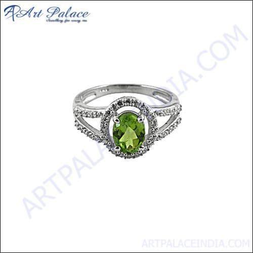 Cubic Zirconia & Peridot Silver Ring