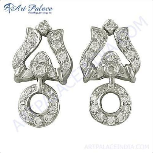 Cubic Zirconia Gemstone Silver Earring White Cubic Zircon Earring 925 Silver Earring