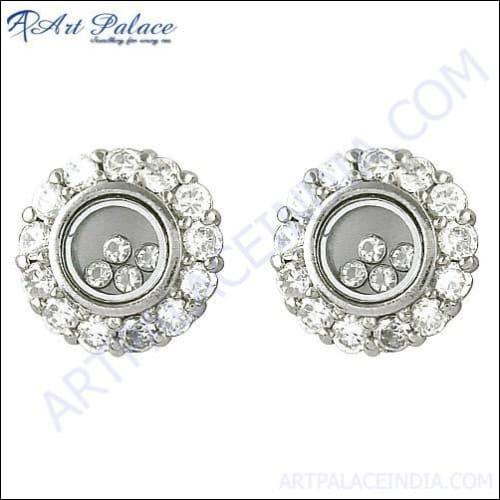 Cubic Zirconia Gemstone Silver Earrings White CZ Earring Fashionable CZ Earring
