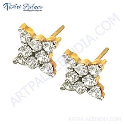 Cubic Zirconia Gemstone Silver Gold Plated Earrings 925 Silver Earring White CZ Earring