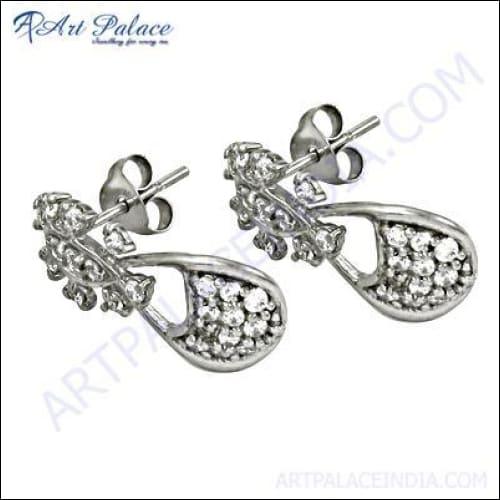 Cultured Cubic Zirconia Gemstone Silver Earrings High Performance Cz Earrings Latest Cz Stud Earrings
