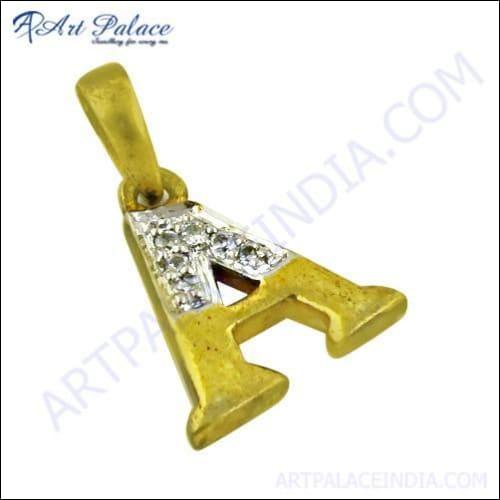 Cute Alphabet Cz Gemstone Gold Plated Silver Pendant