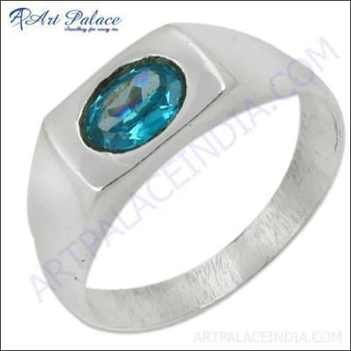 Cute Blue Cubic Zirconia Gemstone Silver Ring