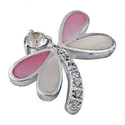 Cute Butterfly Cubic Zirconia & Inley Stone 925 Silver Pendant Dragonfly Design Multi Color Inlay Charm Pendant Silver Pendant Cz Pendant Glittering Cz Pendant