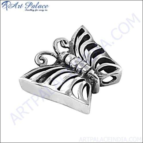 Cute Butterfly Style Plain Sterling Silver Pendant, 925 Sterling Silver Jewelry