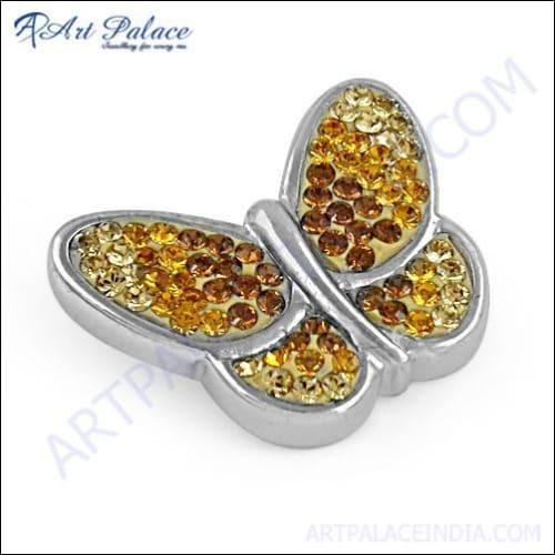 Cute Butterfly Style Yellow Zircon Silver Pendant