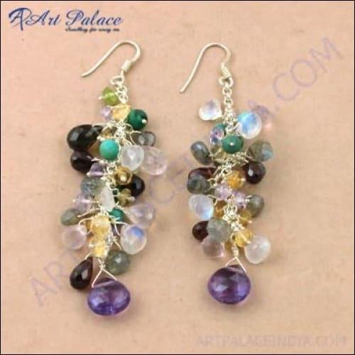 Cute Costume Multi Stone Silver Earrings Perfect Beaded Earrings Multi Stone Beaded Earrings