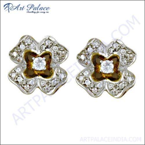 Cute Cubic Zirconia Gemstone Silver Stud Earrings