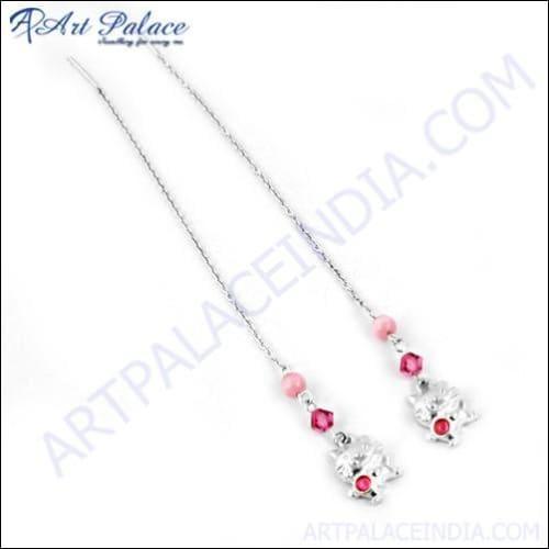 Cute Fashionable Inley & Pink Glass Gemstone Silver Earrings