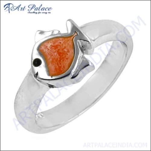 Cute Fish Shape Inlay Gemstone Silver Ring Latest Inlay Rings Fancy Inlay Rings