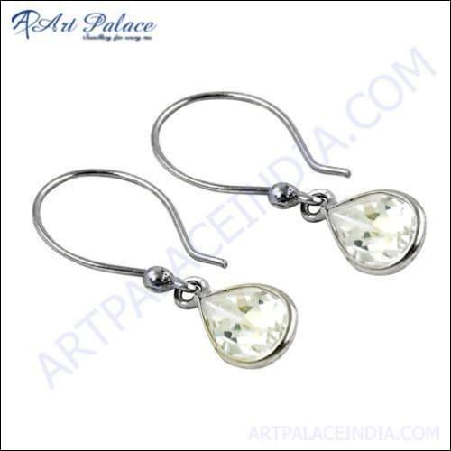 Cute Gemstone Silver Earrings With Cubic Zirconia