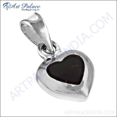 Cute Heart Gemstone Silver Pendant With Inley
