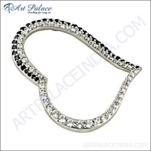 Cute Heart Style Black & White Cz Gemstone Silver Pendant