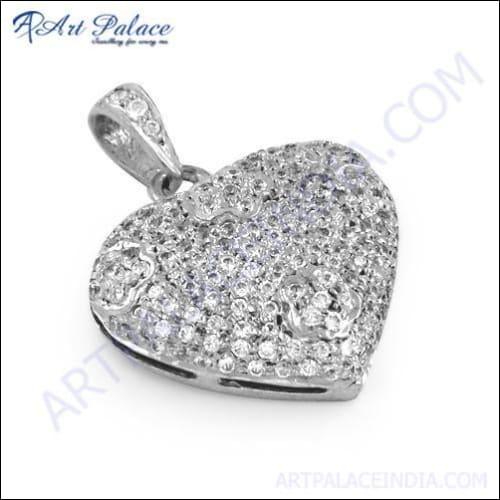 Cute Heart Style Cubic Zirconia Gemstone 925 Silver Pendant