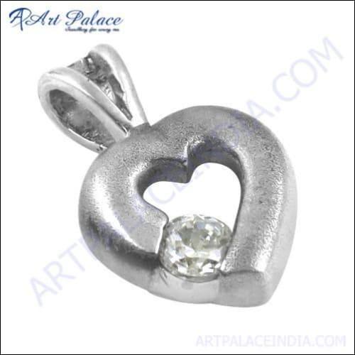 Cute Heart Style Cz Gemstone Silver Pendant