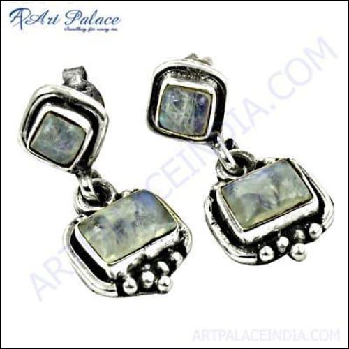 Cute Rainbow Moonstone 925 Sterling Silver Earrings Jewelry, 925 Sterling Silver Jewelry Rainbow Moonstone Ethnic Earrings Gemstone Stud Earrings