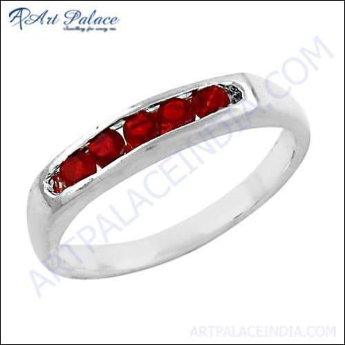 Cute Red Cubic Zirconia Gemstone 925 Silver Ring