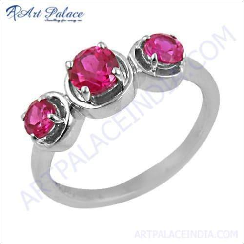 Cute Red Cubic Zirconia Gemstone Silver Ring