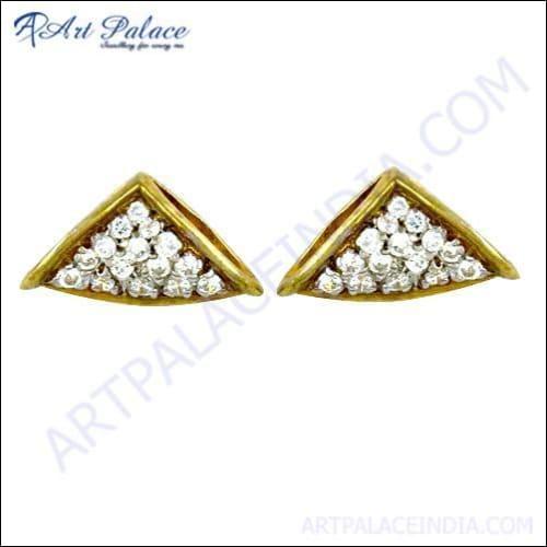 Cute Silver Gold Plated Stud Earrings With Cubic Zirconia