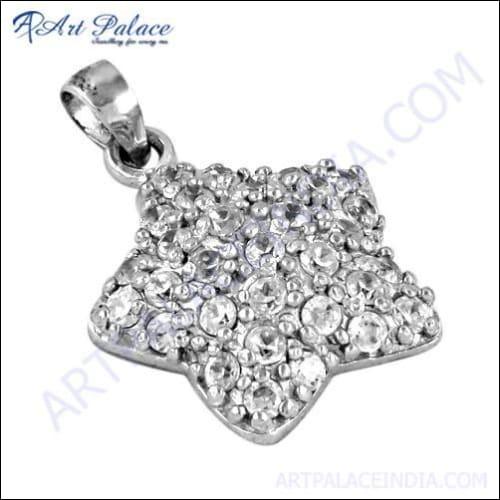 Cute Star Style Gemstone Silver Pendant With Cubic Zirconia