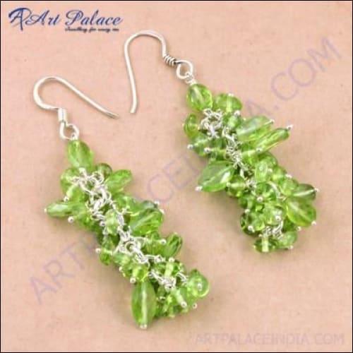 Cute Stylish Peridot Gemstone Silver Beaded Earrings Peridot Beaded Earring Green Beaded Earring