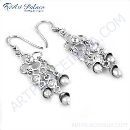 CZ & Pearl Silver Earrings Party Earrings Excellent Earring