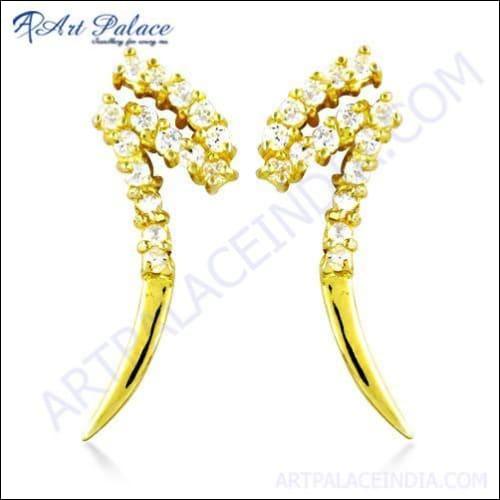 CZ Gemstone Gold Plated Silver Earring Solid CZ Earring Fashionable CZ Earring