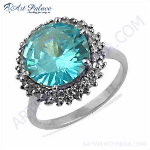 Dazzling !! Blue & White Cubic Zirconia Gemstone Silver Ring
