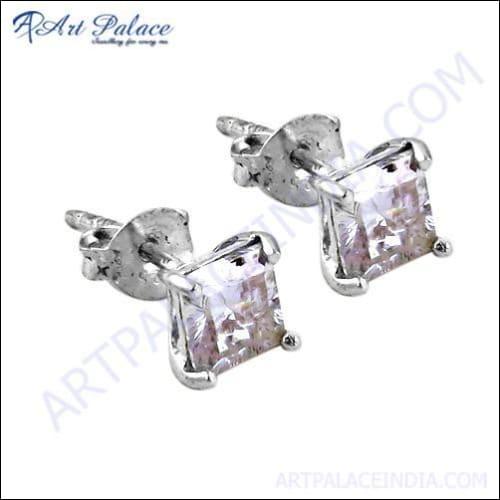 Dazzling !! Cubic Zirconia Gemstone Silver Stud Earrings