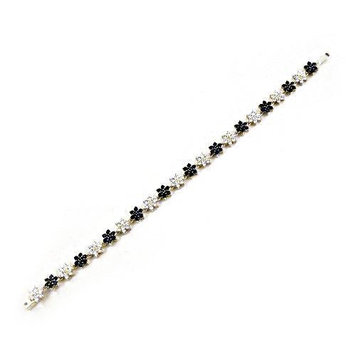 Dazzling Flower Style Black Zirconia & Cubic Zirconia Gemstone Silver Bracelet Party Wear Cz Bracelet Coolest Cz Bracelet