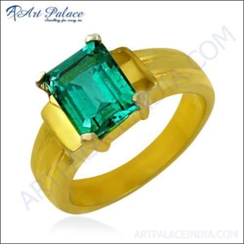 Dazzling Green Cubic Zirconia Gemstone Silver Gold Plated Ring