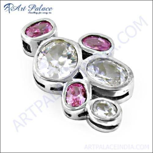 Dazzling !! Pink & White Cubic Zirconia Gemstone Silver Pendant