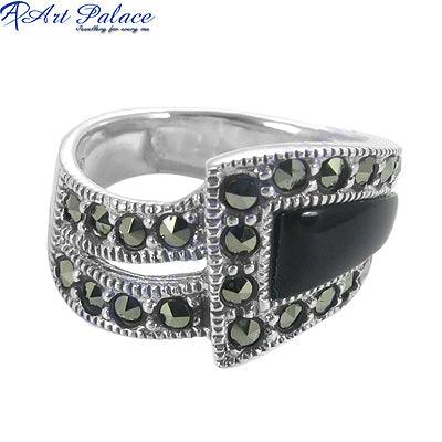 Decorative Gemstone 925 Sterling Silver Ring Faceted Marcasite Rings Graceful Marcasite Rings