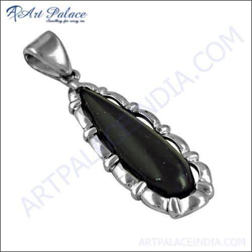 Delicate Blue Sendstone Gemstone Silver Designer Pendant