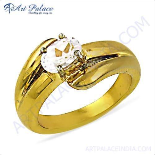 Delicate Cubic Zirconia Gemstone 925 Sterling Silver Gold Plated Ring